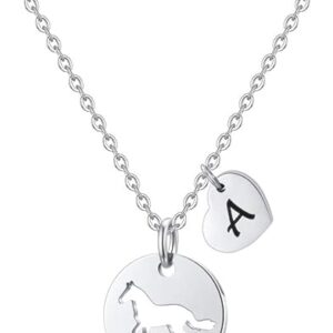 MONOOC Horse Gifts for Girls - Stainless Steel Horse Necklace for Girls Dainty Heart 26 Initial Necklace Horses for Girls Horse Jewelry Horse Gifts for Girls Women Horse Lovers Teen Girl Gifts