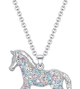 luomart Girls Horse Necklace Gifts,Little Rainbow Horse Jewelry for Women Boys,Initial Letter Necklaces Pendant for Teen Girls Horse Lovers