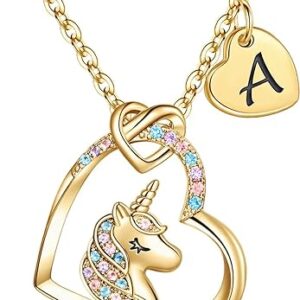 Hidepoo Graduation Gifts - Unicorn Gifts for Girls, 14K Gold/White Gold/Rose Gold Plated CZ Heart Unicorn Necklaces for Girls Jewelry Initial Unicorn Necklace Graduation Unicorn Gifts for Girls Teen